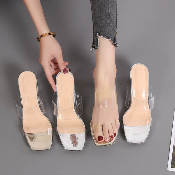 Дамски чехли с прозрачен ток 