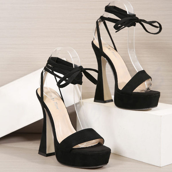 Модерни дамски сандали с връзки и 13.5см ток 