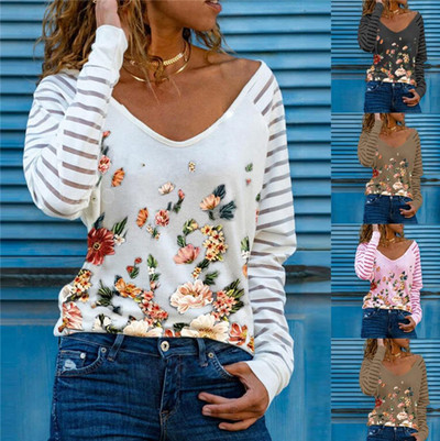 Γυναικεία μπλούζα με λουλούδια και μακριά μανίκια
