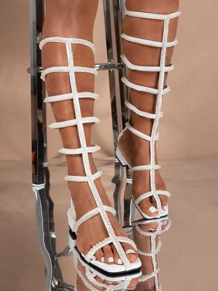 Нов модел дамски сандали в римски стил с декорация перли