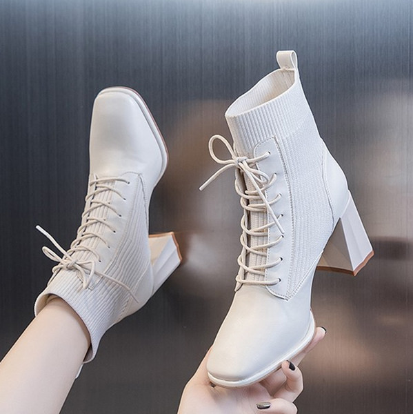 Модерни дамски боти с връзки и дебел ток 