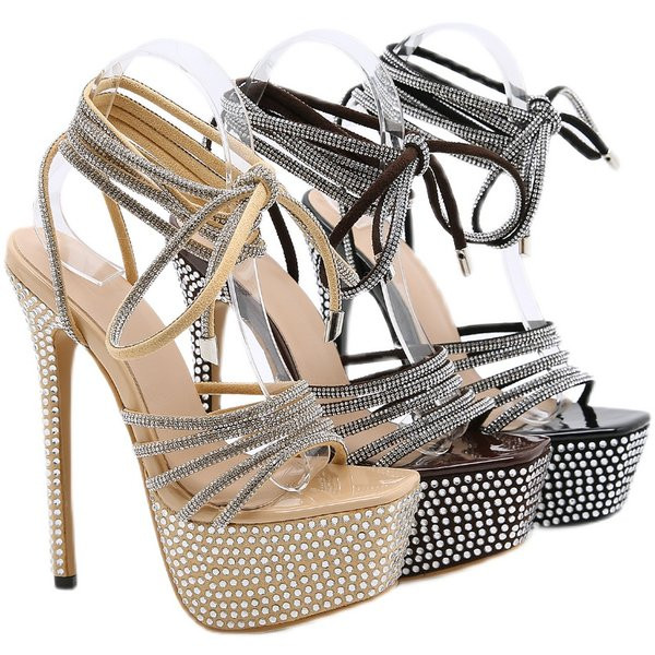 Sandale s petom visine 16,5 cm i platformom s ukrasnim kamenčićima
