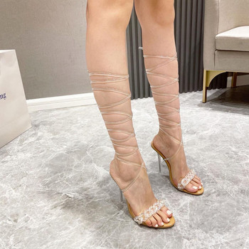 Дамски сандали с връзки и висок 10.8см ток -римски стил