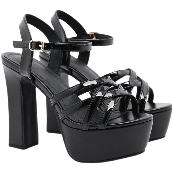 Дамски сандали от еко кожа с дебел 13см ток