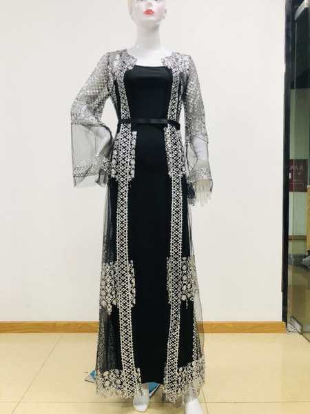 Елегантна дамска дълга рокля с дълъг ръкав