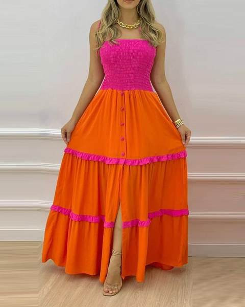 Ежедневна дамска рокля с тънки презрамки-разкроен модел