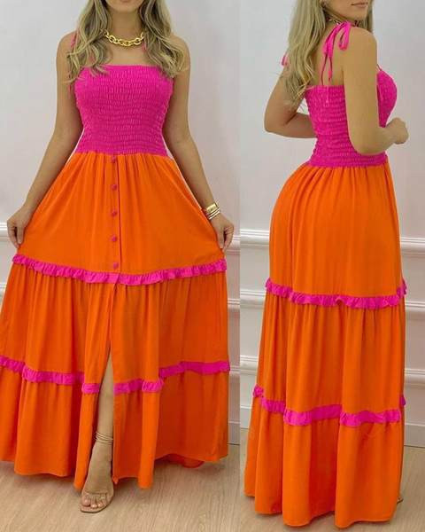 Ежедневна дамска рокля с тънки презрамки-разкроен модел