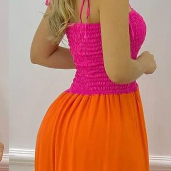 Ежедневна дамска рокля с тънки презрамки-разкроен модел