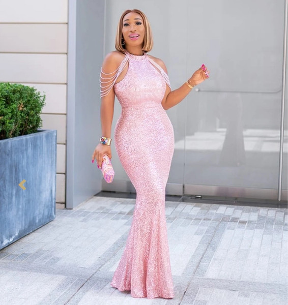 Стилна дамска дълга  рокля с пайети