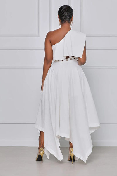 Нов модел асиметрична бяла дамска рокля 