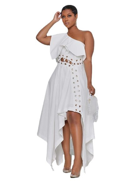 Нов модел асиметрична бяла дамска рокля 