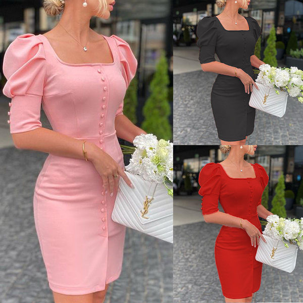 Stiilne nööpide ja kandilise kaelusega kleit