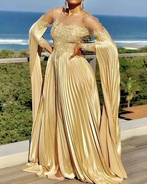 Дамска златиста рокля плисе 