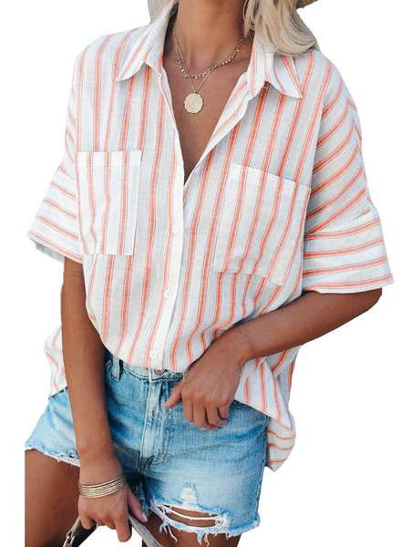 Lai triibuline särk nööpide ja taskutega