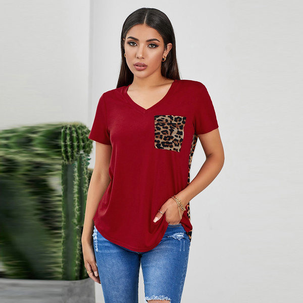 Naiste lühikeste varrukate ja leopardimustriga T-särk