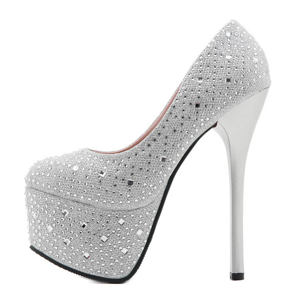 Дамски високи обувки с камъни в три цвята