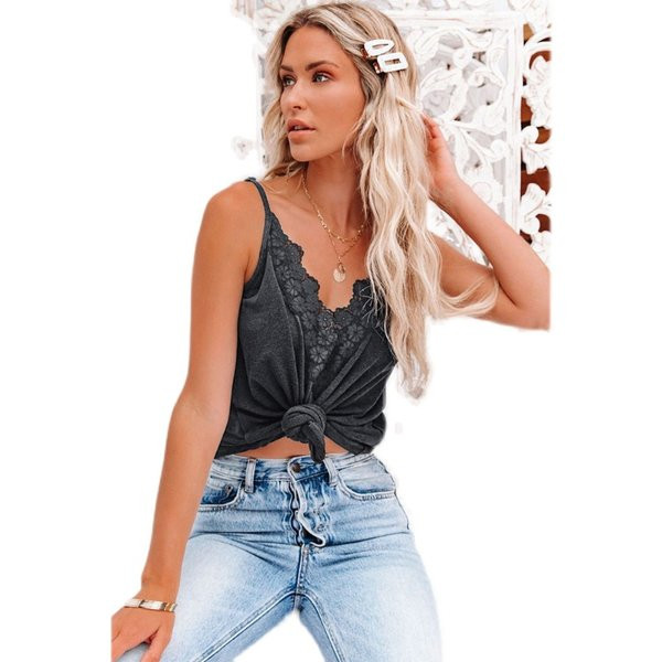 Летен дамски потник с дантела и тънки презрамки