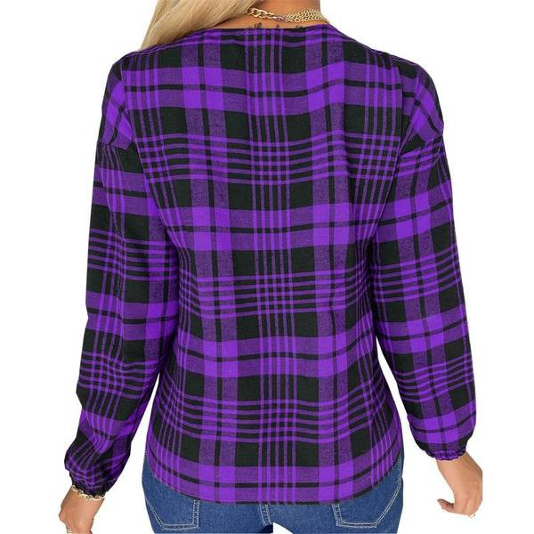 Ženska karirana košulja s gumbima i špic izrezom