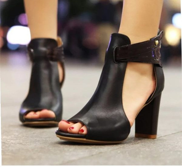 Дамски сандали от еко кожа с дебел 10см ток