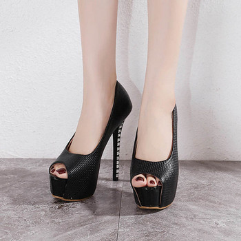 Дамски модерни обувки от еко кожа с 14см ток