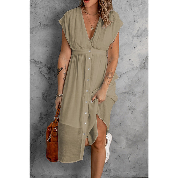 Kõrge vöökohaga vabaaja mõõduga naiste pikk kleit