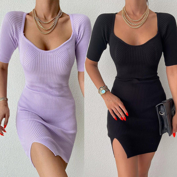 Liibuv velvetist lõhikuga kleit