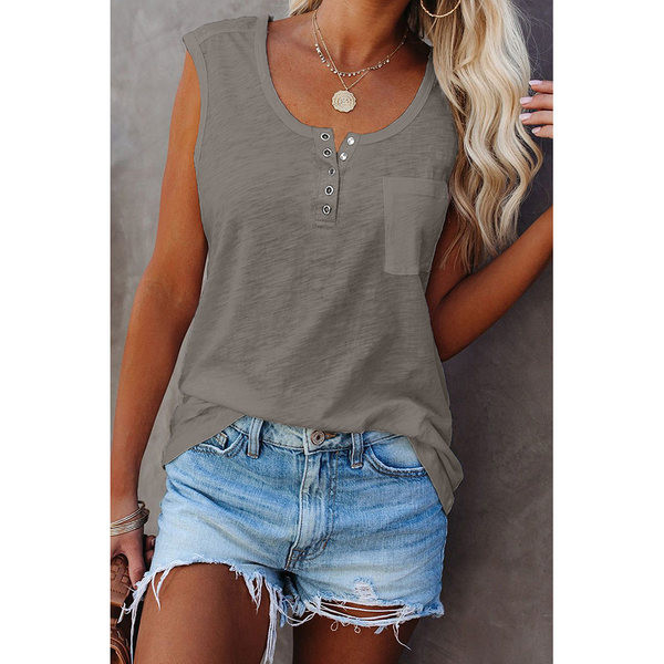 Igapäevane naiste topp nööpide ja ümara kaelusega