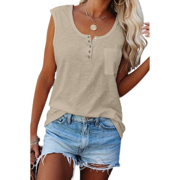 Igapäevane naiste topp nööpide ja ümara kaelusega