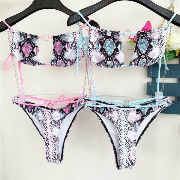 Дамски изрязан бански с връзки и метални елементи