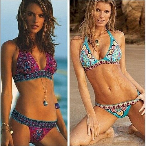 Дамски бански костюм  от две части с цветен принт 