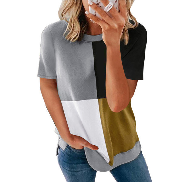 Дамска блуза с къс ръкав и обло деколте 