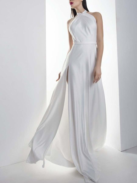 Дълга дамска рокля с цепка в три цвята