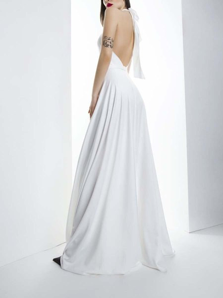 Дълга дамска рокля с цепка в три цвята