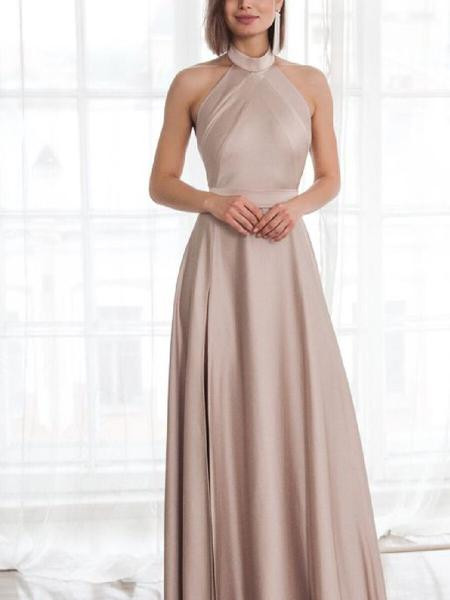 Дълга дамска рокля с цепка в три цвята