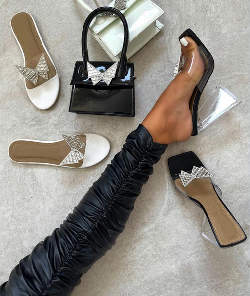 Γυναικείες παντόφλες με διακοσμιτικές  πέτρες και διάφανο τακούνι - πολλά χρώματα