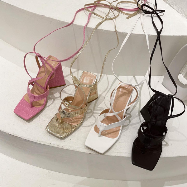 Дамски сандали с връзки в четири цвята