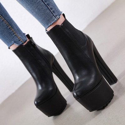 Women`s leather boots with 17 cm high heel