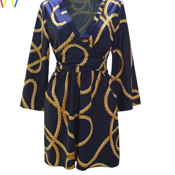 Modern női ruha V-nyakú és bivalyos ujjakkal