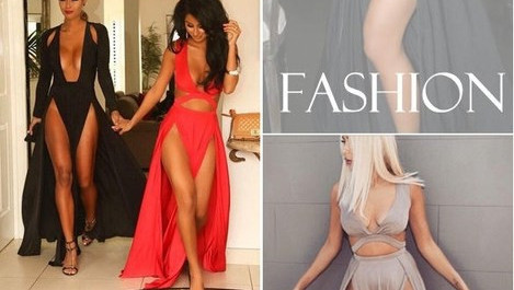 Дамска модерна дълга рокля с цепки и V-образно деколте 