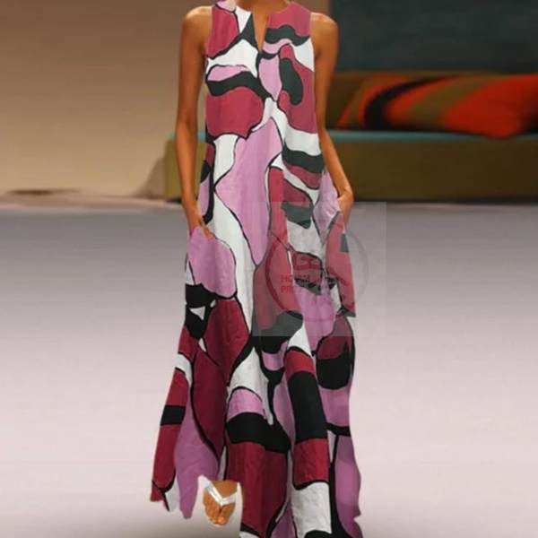 Színes hosszú női ruha spitz nyakkivágással