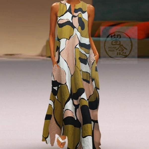 Színes hosszú női ruha spitz nyakkivágással