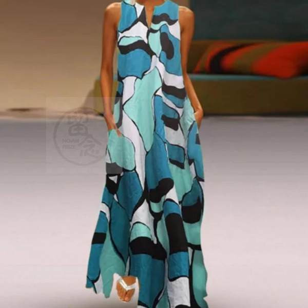 Színes hosszú női ruha spitz nyakkivágással