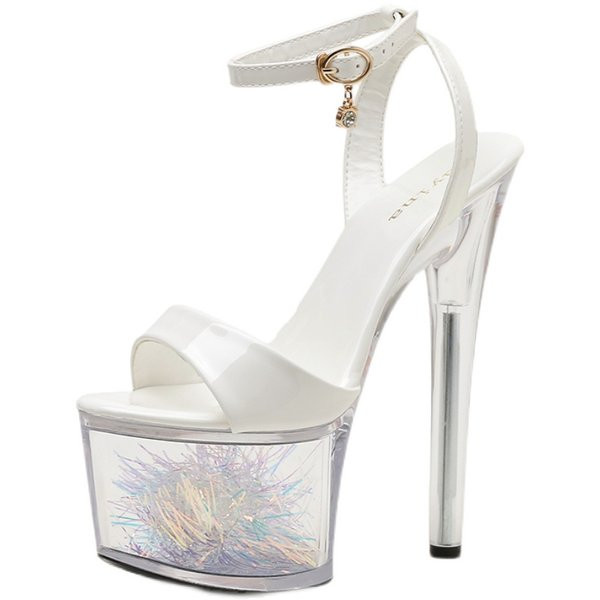 Magas szandál platformmal és 17 cm átlátszó sarokkal