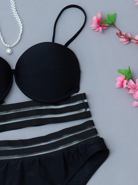 Kétrészes tüll fürdőruha - fekete színű