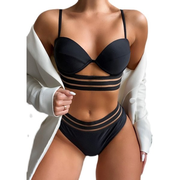 Kétrészes tüll fürdőruha - fekete színű