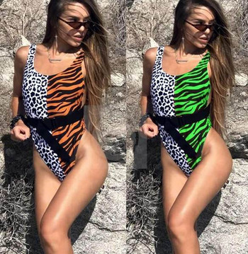 Γυναικείο ολόσωμο μαγιό με animal print και ζώνη