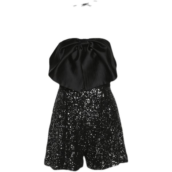 Stílusos női jumpsuit flitterekkel és nyakkendőkkel