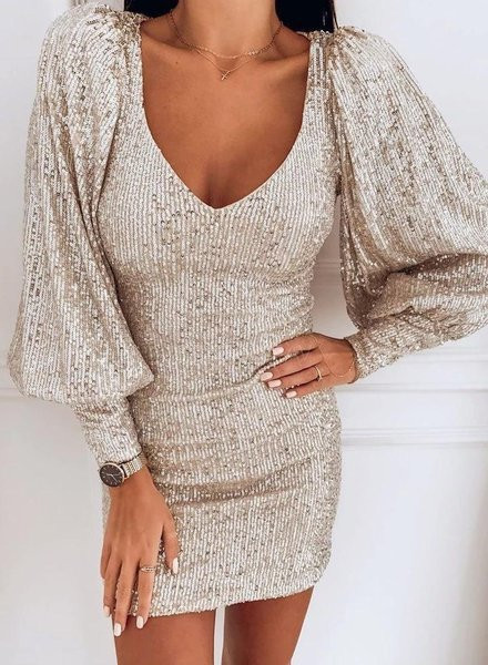 Fényes női ruha spitz nyakkivágással - két színben