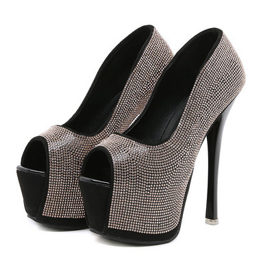 Női modern nyitott cipő 15,5 cm magassarkúval és díszkövekkel