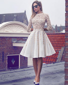 Ladies elegant dress with long sleeves and oval neckline